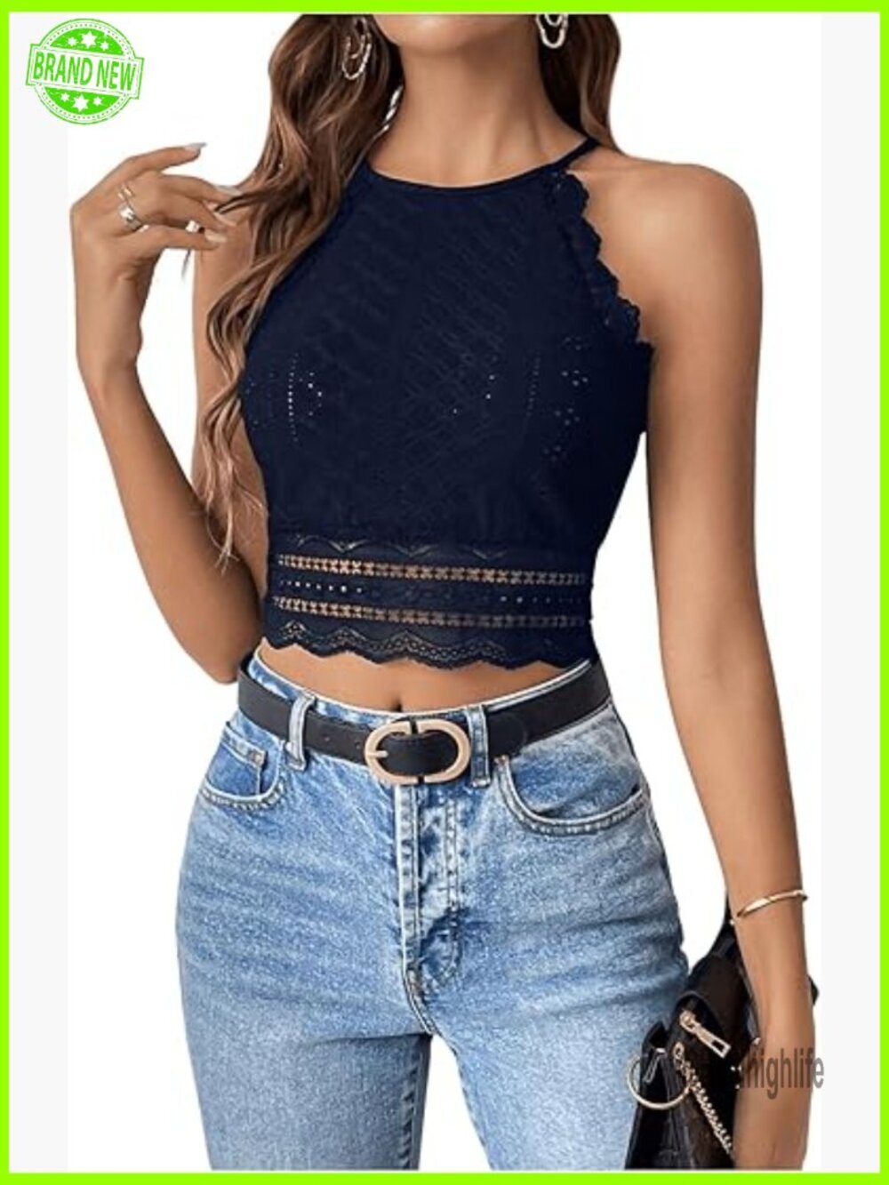 Floral Lace Crop Halter Top Slim Fit Sleeveless Cami Tank